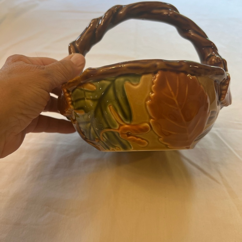 Harvest Ceramic Basket W Handle Fall Leaf Decor and Color Autumn Leaves